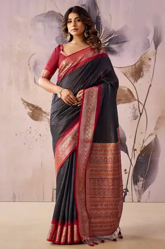 Black tusser silk festival wear saree