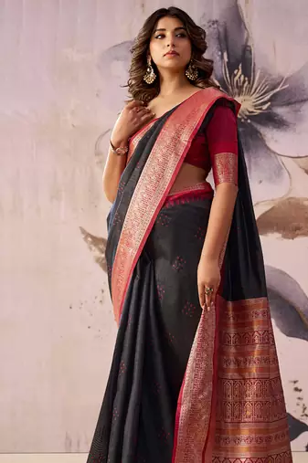 Black tusser silk festival wear saree