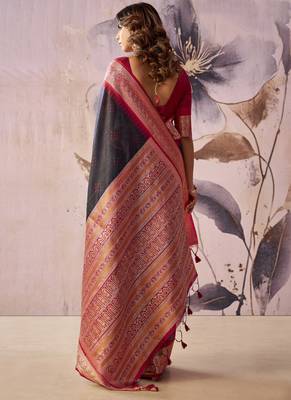 Black tusser silk festival wear saree 3