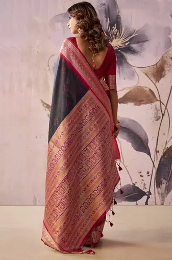 Black tusser silk festival wear saree
