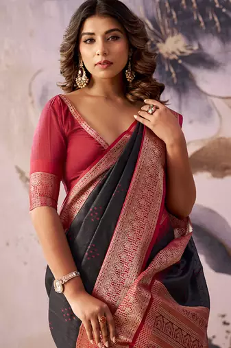 Black tusser silk festival wear saree
