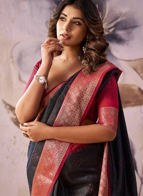 Black tusser silk festival wear saree 5
