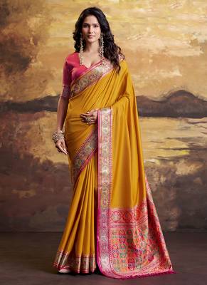 Mustard silk blend festival wear saree 1