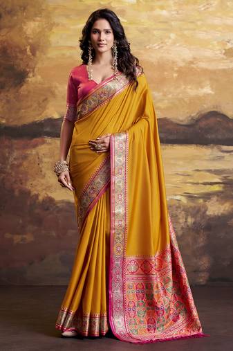 Mustard silk blend festival wear saree