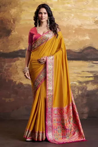 Mustard silk blend festival wear saree