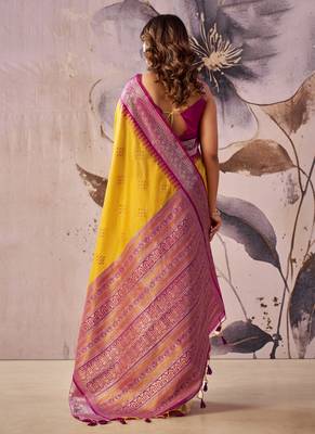 Mustard tusser silk festival wear saree 2
