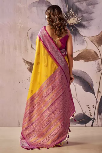 Mustard tusser silk festival wear saree