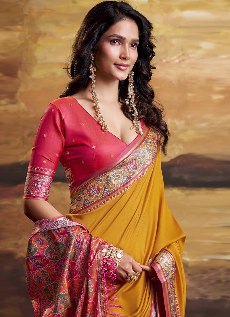 Mustard silk blend festival wear saree