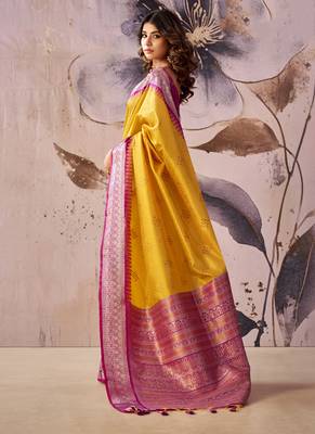 Mustard tusser silk festival wear saree 3