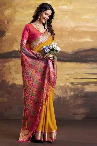 Mustard silk blend festival wear saree