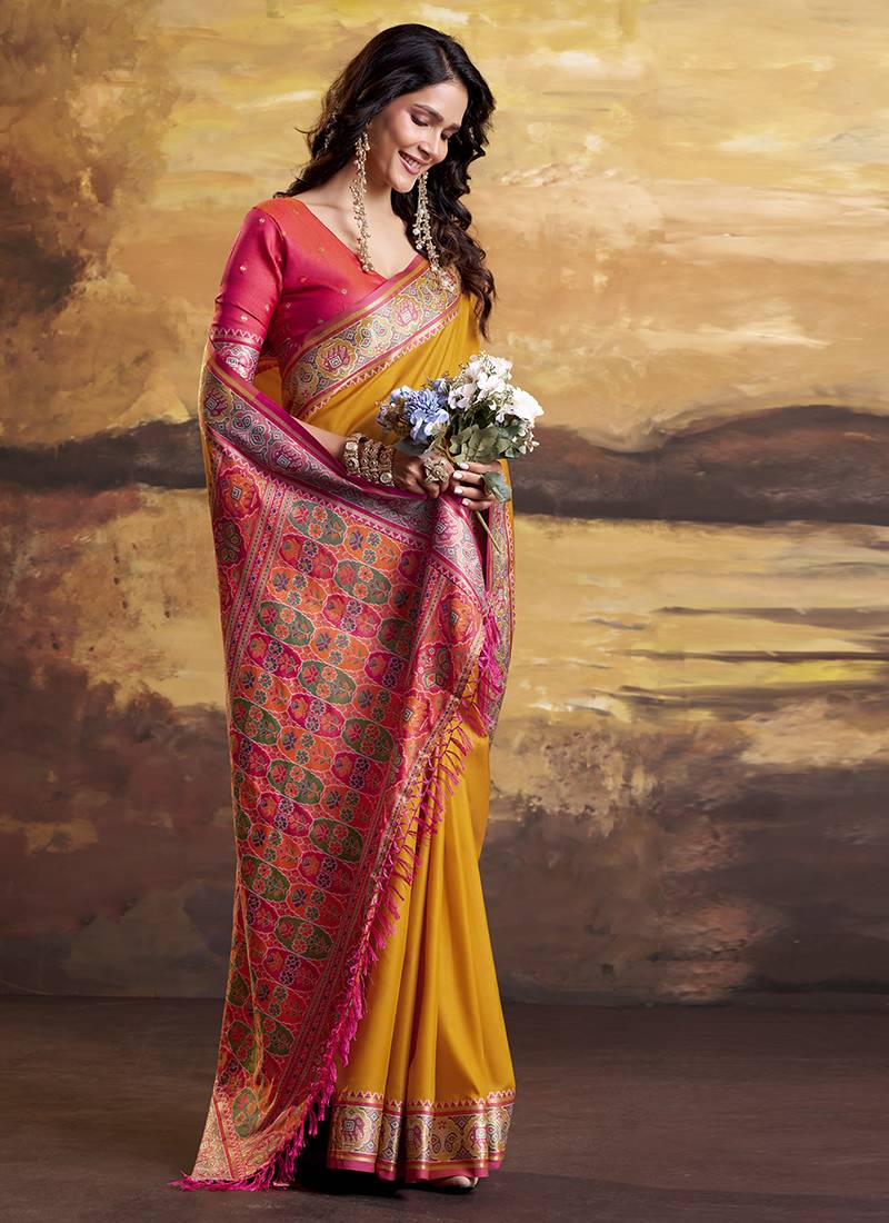 Mustard silk blend festival wear saree
