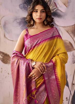 Mustard tusser silk festival wear saree 4
