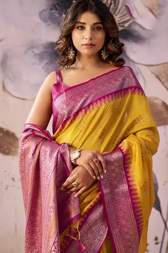 Mustard tusser silk festival wear saree