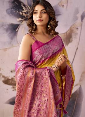 Mustard tusser silk festival wear saree 5