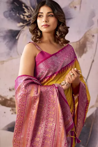 Mustard tusser silk festival wear saree