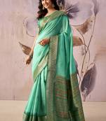 Turquoise  tusser silk festival wear saree