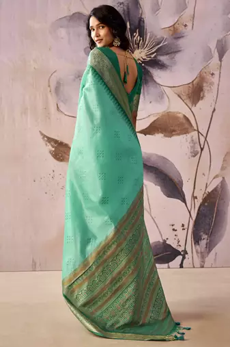 Turquoise  tusser silk festival wear saree
