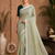 Pista-Green Embroidery Thread And Beats Work Design Fabric Soft Linen Saree With Unstitched Blouse