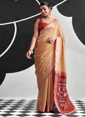 Peach soft modal cotton saree with woven pallu saree 1