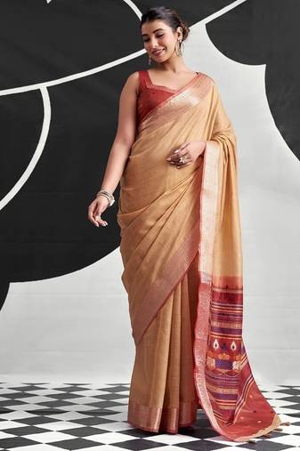 Peach soft modal cotton saree with woven pallu saree