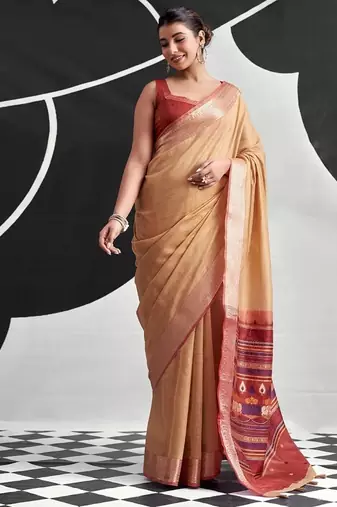 Peach soft modal cotton saree with woven pallu saree