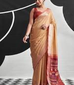 Peach soft modal cotton saree with woven pallu saree