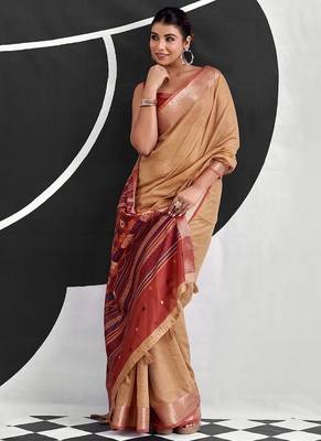 Peach soft modal cotton saree with woven pallu saree 2
