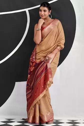 Peach soft modal cotton saree with woven pallu saree