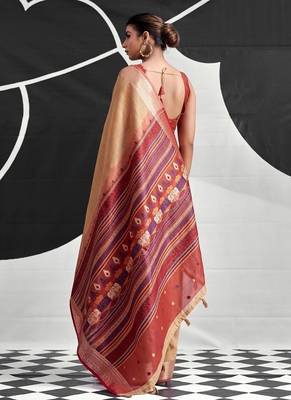 Peach soft modal cotton saree with woven pallu saree 3