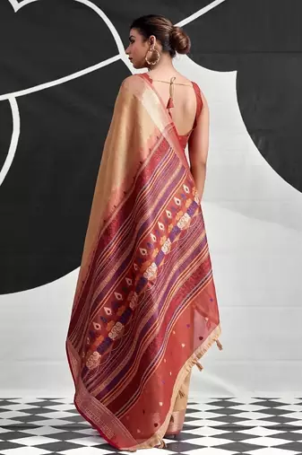 Peach soft modal cotton saree with woven pallu saree