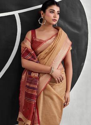 Peach soft modal cotton saree with woven pallu saree 4
