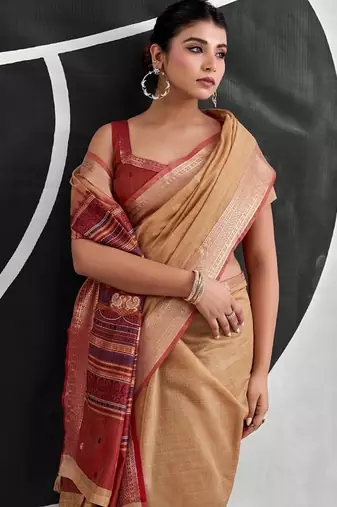 Peach soft modal cotton saree with woven pallu saree