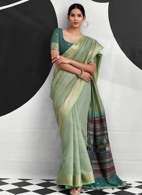 Pista soft modal cotton saree with woven pallu saree 1