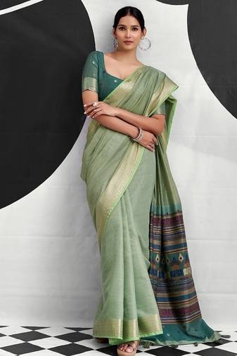 Pista soft modal cotton saree with woven pallu saree