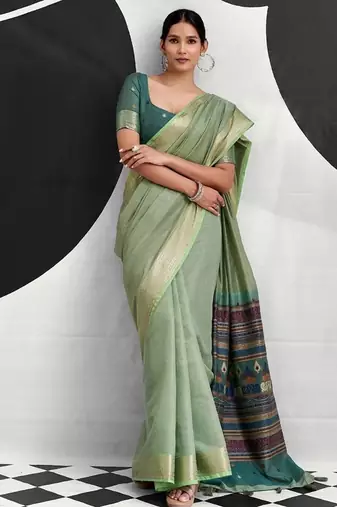 Pista soft modal cotton saree with woven pallu saree