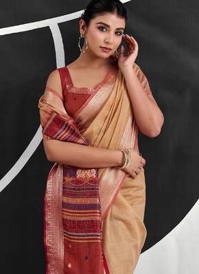 Peach soft modal cotton saree with woven pallu saree 5