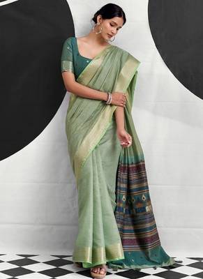 Pista soft modal cotton saree with woven pallu saree 2