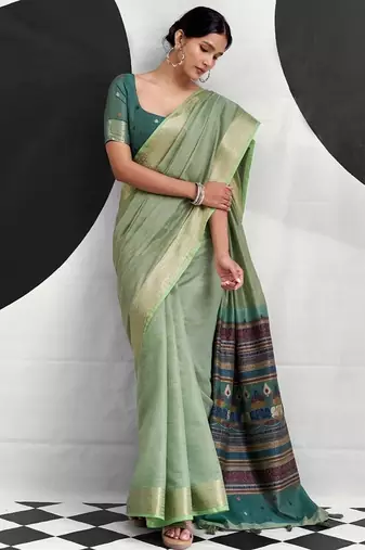 Pista soft modal cotton saree with woven pallu saree