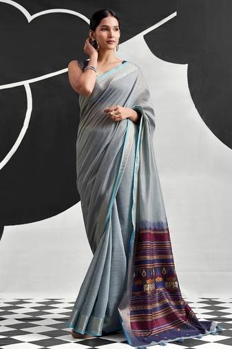 Gray soft modal cotton saree with woven pallu saree