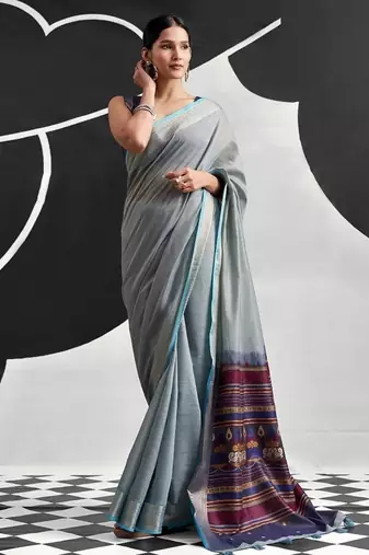 Gray soft modal cotton saree with woven pallu saree
