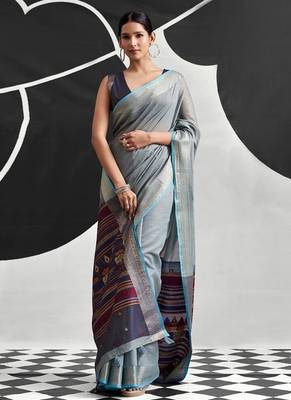 Gray soft modal cotton saree with woven pallu saree 2