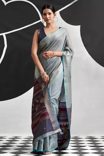 Gray soft modal cotton saree with woven pallu saree