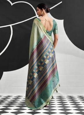 Pista soft modal cotton saree with woven pallu saree 3