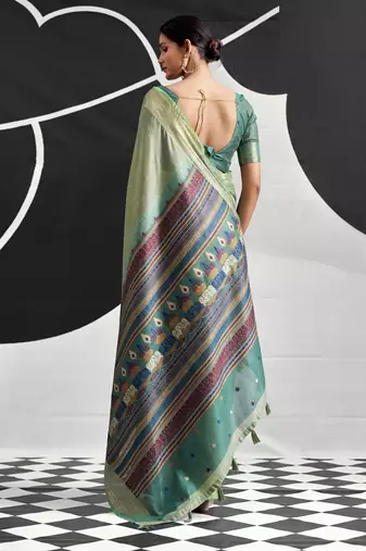 Pista soft modal cotton saree with woven pallu saree