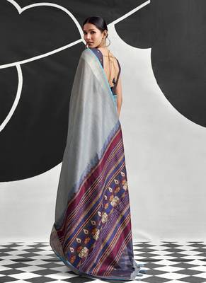 Gray soft modal cotton saree with woven pallu saree 3
