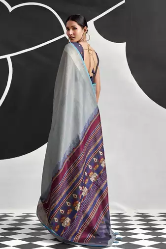 Gray soft modal cotton saree with woven pallu saree