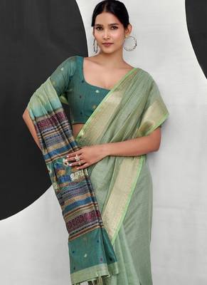 Pista soft modal cotton saree with woven pallu saree 4