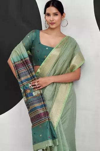 Pista soft modal cotton saree with woven pallu saree