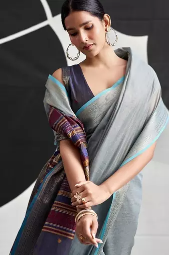 Gray soft modal cotton saree with woven pallu saree