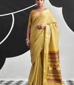 Yellow soft modal cotton saree with woven pallu saree